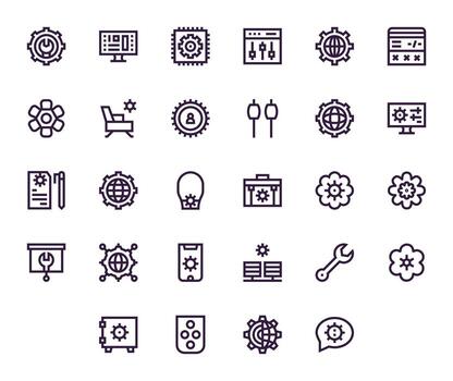 28 256x256 negrita línea íconos optimizado para configuración píxel alineado monitor vector