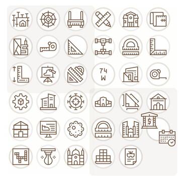 Blueprint Scalable Set featuring 35 Display Perfect Regular Line Retina Ready Icons vector