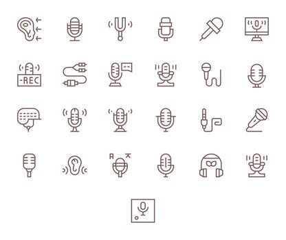 Audio Input Digital Pack containing 25 Display Perfect Regular Line High Resolution Icons vector