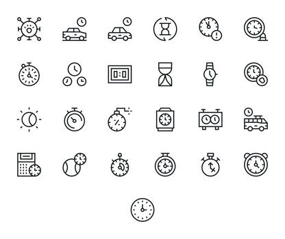 25 Regular Line Icons for Timer in crisp 128x128 Pixel Aligned resolution vector