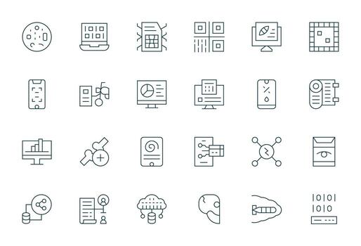 24 Pixel Aligned Thin Line Icons from Digital Data Collection vector