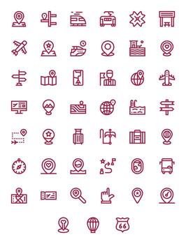 Destination Comprehensive Bundle with 45 Display Perfect Bold Line High Resolution Icons vector