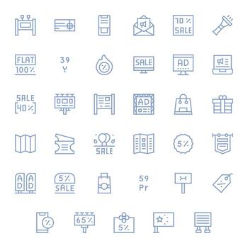 Promotional Icon Toolkit featuring 35 Pixel Aligned High Resolution Regular Line elements vector