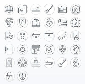 32 128x128 Thin Line Icons optimized for Lock PIXEL Perfect display vector