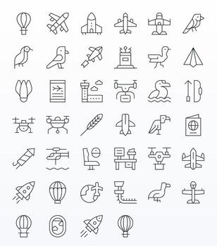 40 High Resolution Icons for Flight in Detail Enhanced Thin Line Format vector
