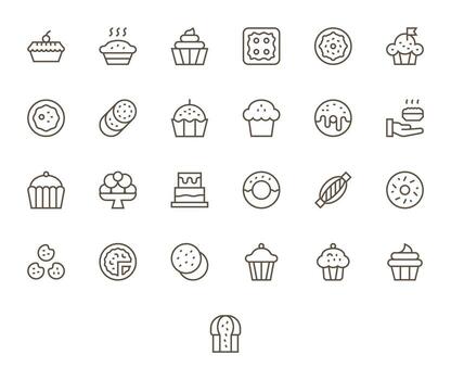 Baked Goods Comprehensive Bundle with 25 Display Perfect Regular Line High Resolution Icons vector