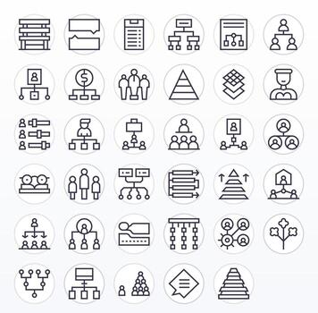 35 Icons for Hierarchy featuring 64x64 Detail Enhanced Regular Line Graphics vector
