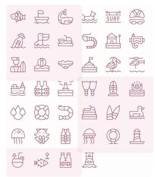 40 Delgado línea cuadrícula equipado íconos a la medida para Oceano alto resolución interfaz vector