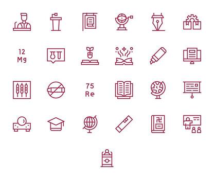 25 Icons for Education optimized in Display Perfect 64x64 Regular Line resolution vector