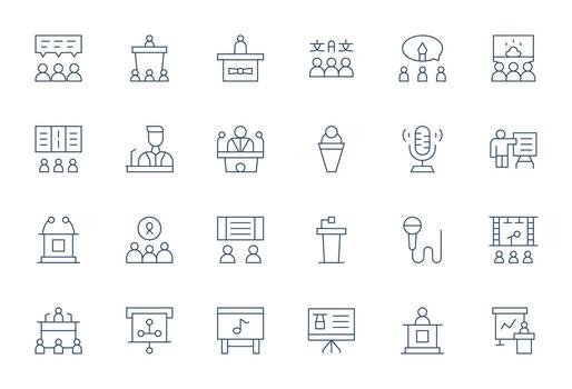 Lecture Premium Bundle with 24 64x64 PIXEL Perfect Thin Line Icons vector