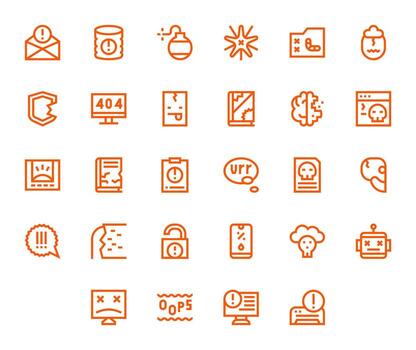 System Error Icon Set with 28 Bold Line High Resolution Grid Fitted Graphics vector