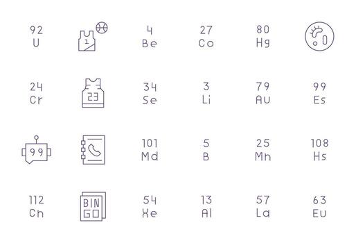 24 íconos para número optimizado en cuadrícula equipado 64 x 64 Delgado línea resolución vector