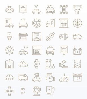 40 Pixel Optimized Thin Line Icons designed for Automobile Interface vector