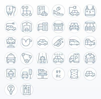 32 Thin Line Pixel Aligned Vectors for Automobile Theme