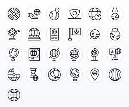 World Display Perfect Set with 25 High Resolution Regular Line Icons vector