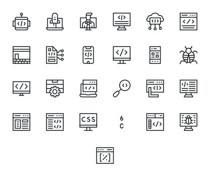 Coding Scalable Set featuring 25 Editable Regular Line 256x256 Icons vector