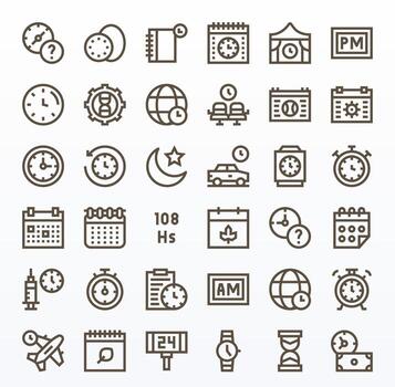 36 Bold Line Icons for Time in crisp High Resolution Pixel Optimized resolution vector