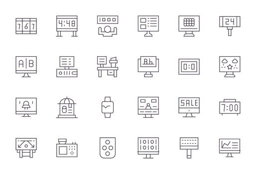 Digital Display Modern Collection with 24 Thin Line High Resolution Pixel Optimized Icons vector