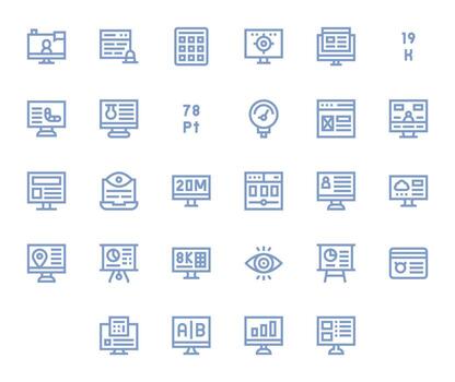 28 Bold Line Grid Fitted Icons tailored for Data Display Retina Ready interface vector