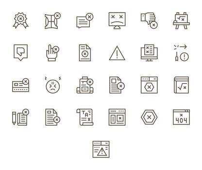 25 alto resolución regular línea íconos para incorrecto con píxel alineado precisión vector