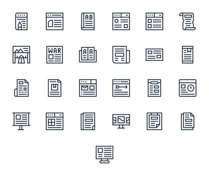 Article Icon Toolkit featuring 25 Grid Fitted 128x128 Regular Line elements vector