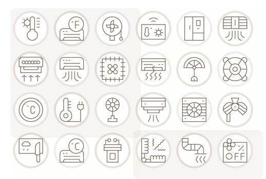 Cooling Scalable Set featuring 24 Detail Enhanced Thin Line High Resolution Icons vector