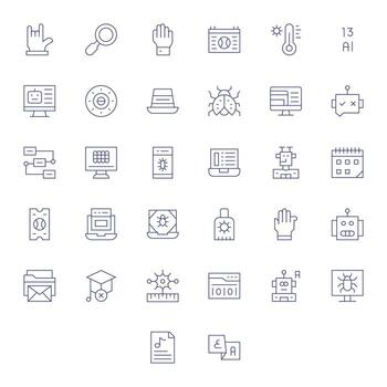 32 Thin Line Pixel Optimized Icons for Program Graphics vector