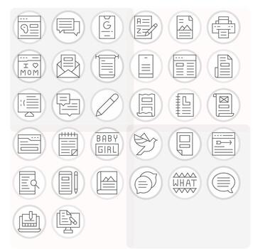 Text Scalable Set featuring 32 Pixel Aligned Thin Line High Resolution Icons vector