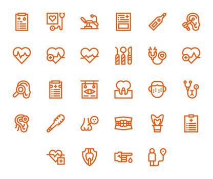28 Bold Line Grid Fitted Icons for Checkup Graphics vector