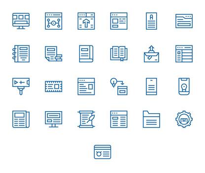 25 Grid Fitted Regular Line Icons designed for Content Management Interface vector