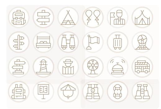 24 Delgado línea píxel optimizado íconos para turista gráficos vector