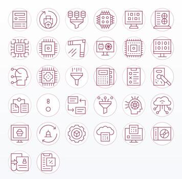 datos Procesando profesional conjunto con 32 Delgado línea editable 64 x 64 íconos vector