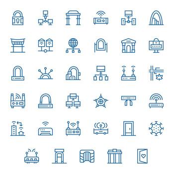 35 Grid Fitted Icons themed around Gateway in Retina Ready Regular Line format vector