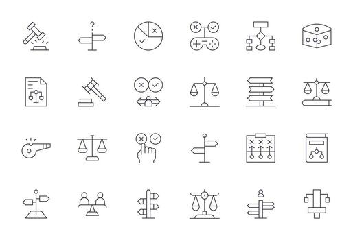 Decision Icon Library with 24 Thin Line 128x128 Pixel Aligned Designs vector
