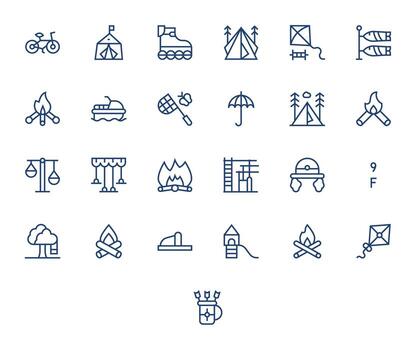 Outdoor Activity Graphics featuring 25 Regular Line Pixel Optimized 128x128 Designs vector