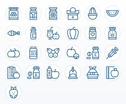 Vitamins High Resolution Icon Pack with 25 Regular Line Pixel Aligned Elements vector
