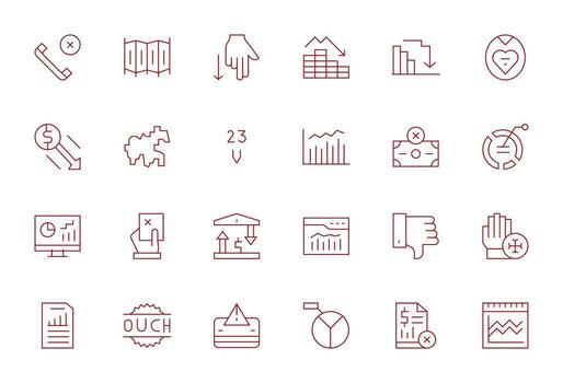 24 Thin Line Pixel Aligned Icons for Decline Graphics vector