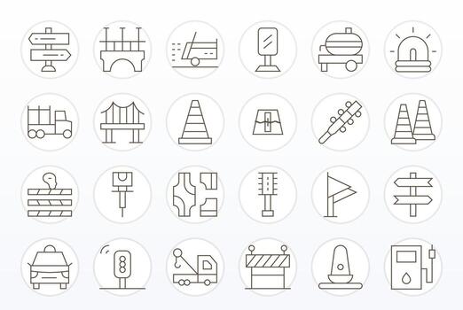 24 128x128 Thin Line Icons optimized for Road Pixel Optimized display vector