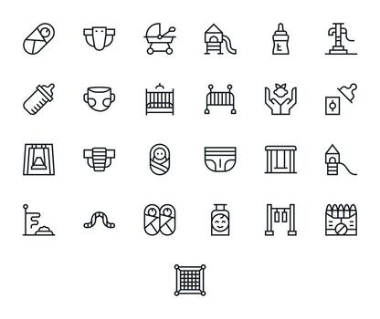 Childcare Modern Collection with 25 Regular Line High Resolution Display Perfect Icons vector