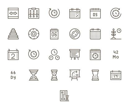 Timeline Icon Toolkit featuring 25 Pixel Optimized 128x128 Regular Line elements vector