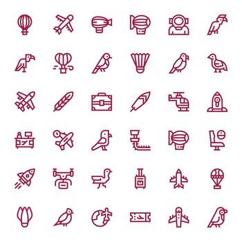 Flight Icon Arsenal with 36 High Resolution Bold Line Pixel Optimized designs vector
