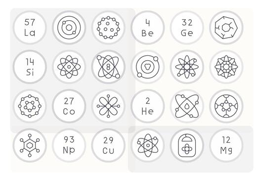 24 Delgado línea editable íconos para átomo gráficos vector