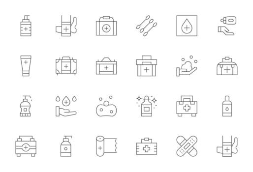 Antiseptic Comprehensive Bundle with 24 Editable Thin Line 128x128 Icons vector