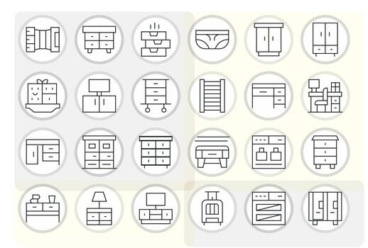 Drawers Essential Set including 24 PIXEL Perfect Thin Line High Resolution Icons vector