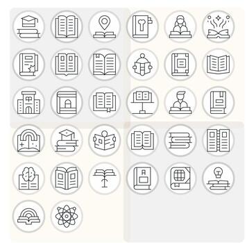 32 Thin Line Icons designed for Textbook in Retina Ready Pixel Aligned format vector