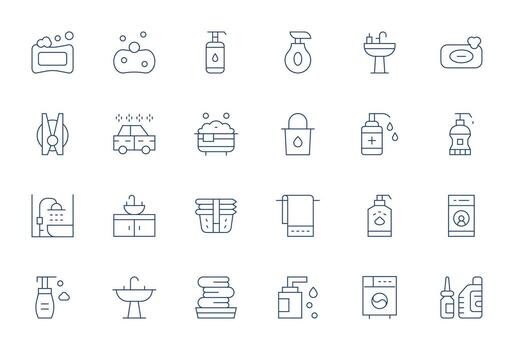 Wash Scalable Set featuring 24 Pixel Aligned Thin Line High Resolution Icons vector