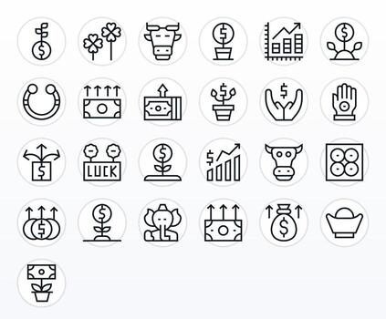 Prosperity Icon Repository containing 25 Regular Line High Resolution Detail Enhanced graphics vector