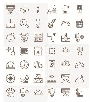 Temperature Icon Toolkit featuring 42 Pixel Aligned Retina Ready Regular Line elements vector
