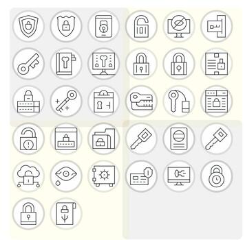 32 PIXEL Perfect Retina Ready Icons for Password in elegant Thin Line design vector