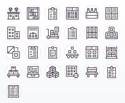 Regular Line Pixel Aligned Icons from Boxes Set with 25 256x256 Icons vector